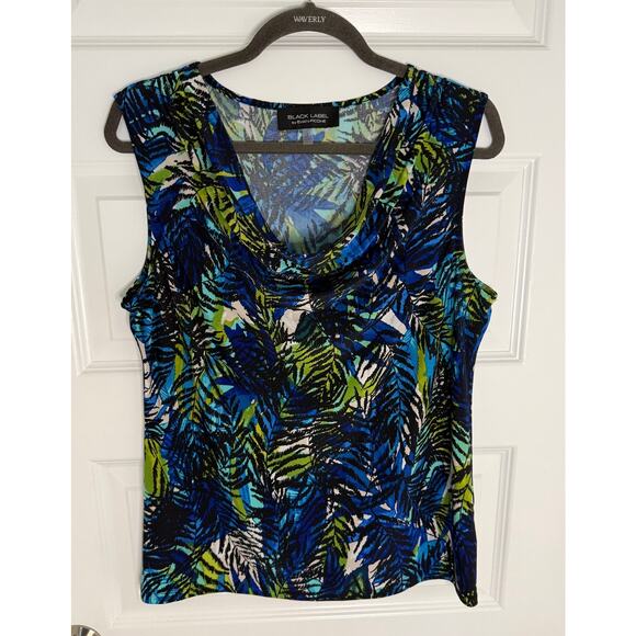 Black Label by Evan Picone Top Large Cowl Neck Sleeveless Blouse Blue Green - Picture 1 of 6
